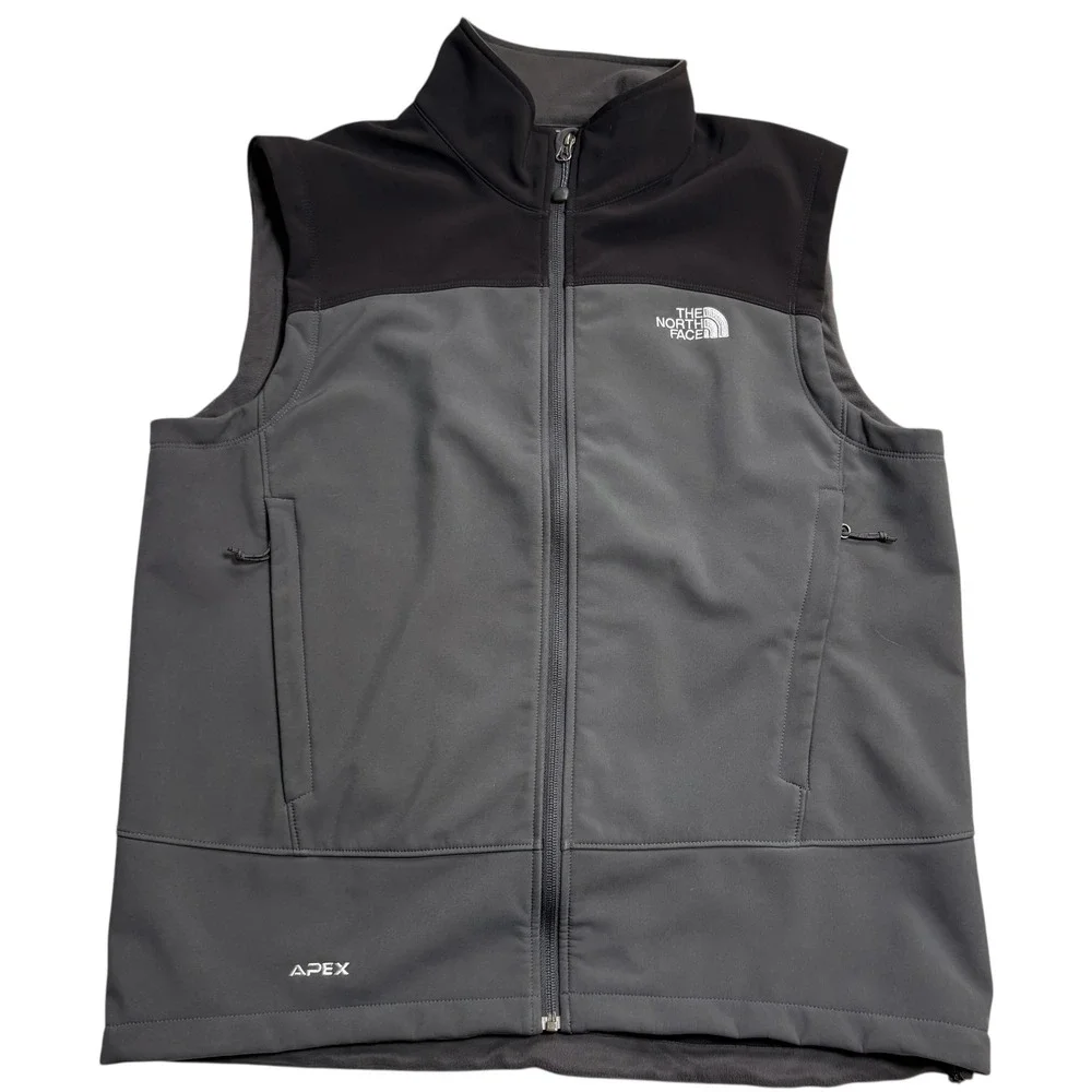 The North Face Apex Mens Soft shell Vest Gray Black Full Zip‎ Lined Outdoor L